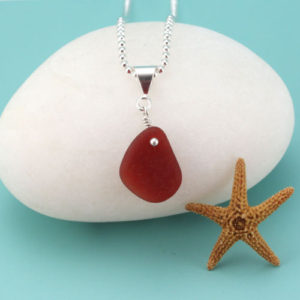 Ruby Red Sea Glass Pendant. Sterling Silver Necklace. Rare, Genuine Sea Glass. Ready For Fast, Free Shipping