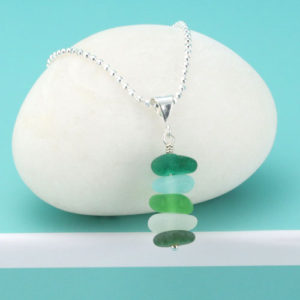 Shades of Green Sea Glass Stack Pendant