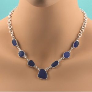 Rare Cobalt Blue Sea Glass Necklace Bezel Set. Sterling Silver. Genuine Sea Glass. One of a Kind. Ready for Fast, Free Shipping.