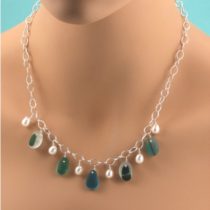 Sea Glass Necklace Multis and Pearls. Genuine sea glass from England. Sterling Silver Necklace. Freshwater Pearls. Ready for Fast, Free Shipping.