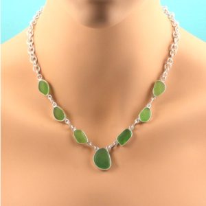 Lime Green Bezel Set Necklace. Sterling Silver. Genuine Sea Glass. Sterling Silver. Ready for Fast, Free Shipping.