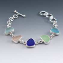 Multi Color Sea Glass Bracelet Bezel Set. Genuine Sea Glass. Sterling Silver. Ready for Fast, Free Shipping.