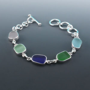 Bezel Set Sea Glass Bracelet With Cobalt Blue. Genuine Sea Glass. Sterling Silver. Ready For Fast, free Shipping.