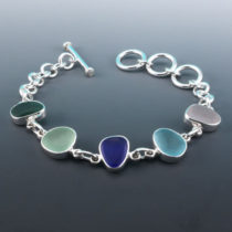 Multi Colored Sea Glass Necklace Bezel Set. Genuine Sea Glass. Sterling Silver. Ready For Fast, Free Shipping.