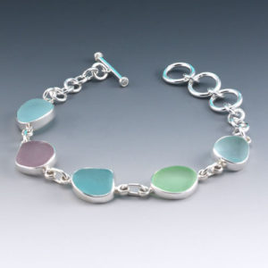 Pretty Pastel Color Sea Glass Bracelet. Genuine Sea Glass, Sterling Silver. Ready for Fast, Free Shipping.