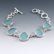 Aqua Sea Glass Bracelet Bezel Set. Genuine Sea Glass. Sterling Silver. Ready For Fast, Free Shipping.