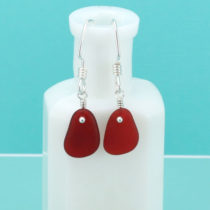 Real Red Sea Glass Earrings. Sterling Silver. Ready for Fast, Free Shipping.