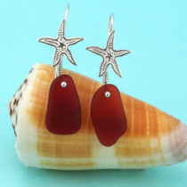 Regal Red Sea Glass Starfish Earrings