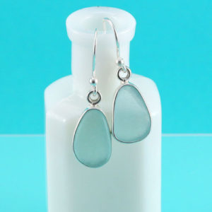 Aqua Bezel Set Sea Glass Earrings. Genuine Sea Glass. Sterling Silver. Ready for Fast, Free Shipping.
