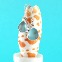 Deep Aqua Sea Glass Earrings Bezel Set