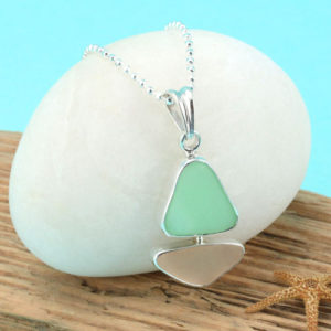 Pink and Jadeite Sea Glass Bezel Set Pendant. Genuine Sea Glass. Sterling Silver. Ready for Fast, Free Shipping.