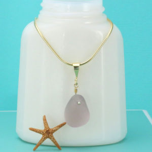 Lavender Sea Glass Pendant with Gold. Genuine Sea Glass. Gold over Sterling Silver Necklace. Ready for Gifting! Free Shipping.