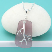 Luscious Lavender Sea Glass Pendant with Coral Branch Charm. Genuine Sea Glass. Sterling Silver. Ready for Gifting. Free Gift Wrap and Fast, Free Shipping.