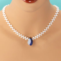 Blue and White Sea Glass Necklace with Pearls. Genuine Sea Glass, Freshwater Pearls. One of a Kind. Ready for Fast, Free Shipping