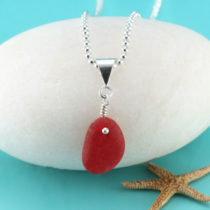 Small Red Sea Glass Pendant and Necklace. Genuine Sea Glass. Sterling Silver. Ready for Fast, Free Shipping.