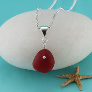 Rare Red Sea Glass Pendant. Sterling Silver Necklace. Genuine Sea Glass. Ready for Fast, Free Shipping.