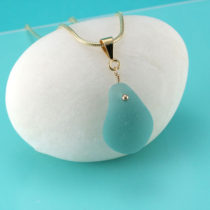 Teal Sea Glass Pendant With Gold. Genuine Sea Glass. Gold Over Sterling Silver Necklace. Ready For Fast, Free Shipping.