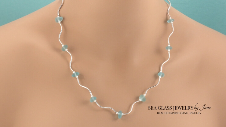 Aqua Sea Glass Designer Necklace For Valentine's Day