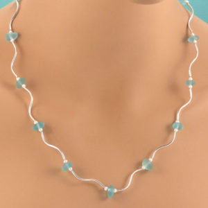 Aqua Sea Glass Designer Necklace. Exclusive Design. Genuine Sea Glass. Sterling Silver. Ready For Fast, Free Shipping.
