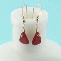Small Red Sea Glass Earrings with Gold Filled Earring Wires
