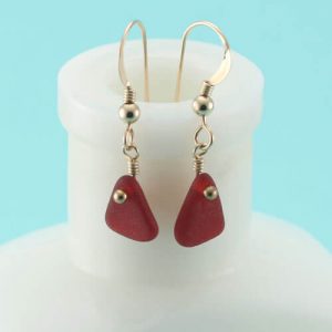 Small Red Sea Glass Earrings with Gold Filled Earring Wires