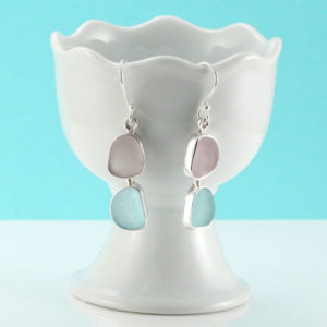 Lavender Aqua Sea Glass Bezel Set Earrings. One Of A Kind. Genuine Sea Glass. Sterling Silver. Ready To Be Shipped.