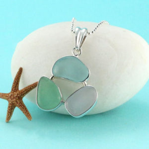 Trio of Colors Sea Glass Bezel Set Pendant. Genuine Sea Glass. Sterling Silver. Ready For Fast, free shipping.