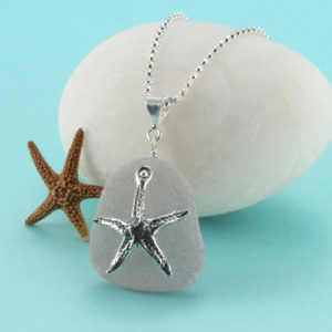 Lavender Sea Glass Pendant with Starfish Charm. Genuine sea glass. Sterling silver. Fast, free, reliable shipping.