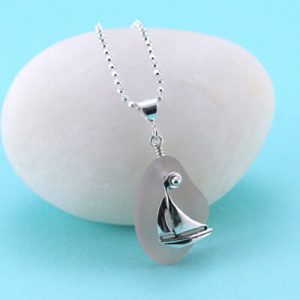 Lavender Sea Glass Pendant with Sailboat Charm