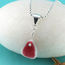 Small Red and White Sea Glass Pendant. Genuine Sea Glass. Sterling Silver. Ready For Fast, Free Shipping.