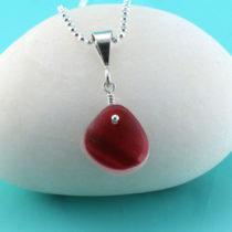 Red and White Multi Sea Glass Pendant. Genuine Sea Glass. Sterling Silver. Sea Glass from England.