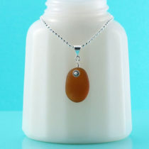 Honey Amber Sea Glass Pendant. Genuine Sea Glass. Sterling Silver. Ready For Fast, Free Shipping.