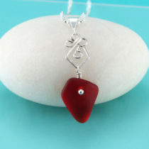 Rare Red Sea Glass Pendant. Genuine Sea Glass. Sterling Silver. Ready for Fast. Free Shipping.