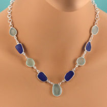 Rare Blue and Aqua Sea Glass Necklace Bezel Set. Genuine Sea Glass. Sterling Silver. One Of A Kind. Ready For Fast, Free Shipping.