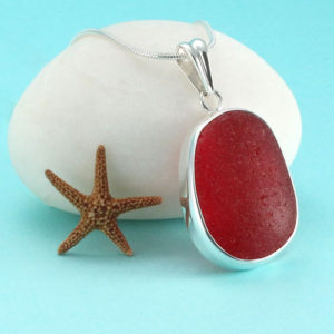 Large Cherry Red Sea Glass Pendant. Genuine Sea Glass. Sterling Silver Bezel and Necklace. Ultra Rare, Ready For Fast, Free Shipping.