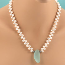 Aqua Sea Glass and Pearl Necklace. Genuine Sea Glass, Freshwater Pearls. One Of A Kind. Ready For Fast, Free Shipping.