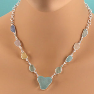 Pastel Sea Glass Heart Necklace. 9 Pieces of Genuine Sea Glass With One Heart Shaped. One Of A Kind. Ready For Fast, Free Shipping.