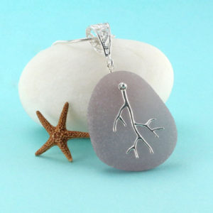 Frosty Lavender Sea Glass Pendant with Charm. Genuine sea glass. Sterling silver. Ready for fast, free shipping.