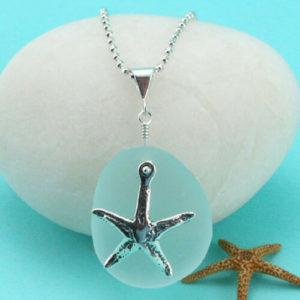 Aqua Sea Glass Starfish Pendant Necklace Colors