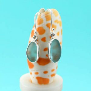 Deep Aqua Sea Glass Earrings Bezel Set