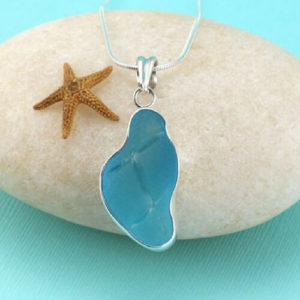 Turquoise Sea Glass Pendant Bezel Set Necklace Colors