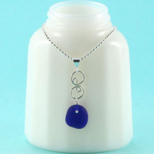 Cobalt Blue Sea Glass Pendant with Infinity Charm. Genuine Sea Glass and Sterling Silver.