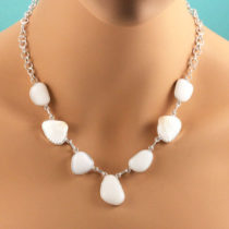 Opaque White Sea Glass and Shell Necklace. Genuine Sea Glass. Sterling Silver. One Of A Kind.