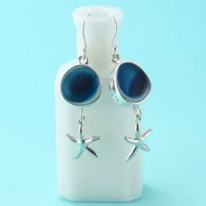 Rare Blue White Multi Sea Glass Earrings