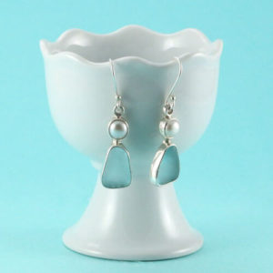 Alluring Aqua Sea Glass Earrings with Pearls