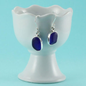 Rare Cobalt Blue Sea Glass Earrings | Genuine Sea Glass Bezel Set In ...