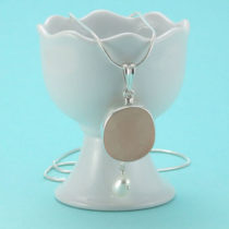 Pink Sea Glass Pendant with Pearl