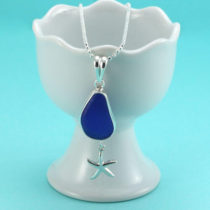 Cobalt Blue Sea Glass Pendant Starfish Dangle