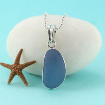 Cornflower Blue Sea Glass Bezel Set Pendant