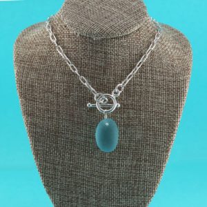 Aqua Sea Glass Necklace with Toggle Front Closure